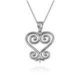 African Adinkra Sankofa Heart Pendant Necklace in Sterling Silver