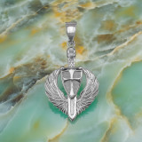 Sterling Silver Crusader Winged Sword and Shield Pendant Necklace
