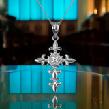 Sterling Silver Fleur de Lis Cross Pendant Necklace