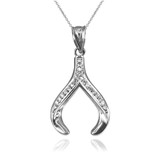 Sterling Silver CZ Wishbone Pendant Necklace