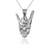 Rock On Skull Sterling Silver Pendant Necklace