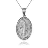 Sterling Silver Virgin Mary Conceived Without Sin Oval Satin Pendant Necklace