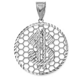 Sterling Silver Dollar Sign Round DC Honeycomb Pendant