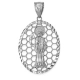 Sterling Silver Santa Muerte Oval DC Honeycomb Pendant