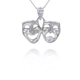 Sterling Silver Comedy And Tragedy Mask Pendant Necklace