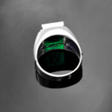 Sterling Silver Freemason Green CZ Square & Compass Masonic Mens Ring