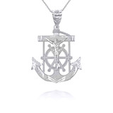 Sterling Silver Jesus Mariner Pendant Necklace