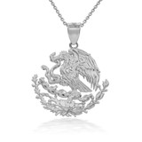 Sterling Silver Mexican Coat OF Arms Eagle Pendant Necklace