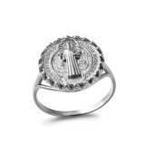 Sterling Silver Saint Benedict Women's Coin Medallion Ring