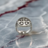 Solid Sterling Silver Jerusalem Cross Octagon Signet Bold Medieval Ring