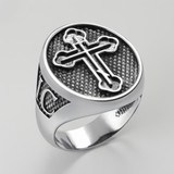 Sterling Silver Eastern Orthodox Cross Oval Signet Bold Statement Ring