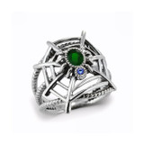 Sterling Silver Women’s Spiderweb Twisted Rope Ring with Genuine Emerald and Tanzanite Gemstone