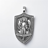Oxidized Sterling Silver St. Michael Archangel Shield Pendant Necklace