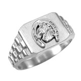 925 Sterling Silver Lucky Horseshoe Mens Rectangular Ring