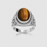 Sterling Silver Jerusalem Cross Tiger Eye Gemstone Ring