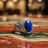Sterling Silver Jerusalem Cross Lapis Lazuli Statement Ring