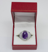 Sterling Silver Jerusalem Cross Amethyst Cabochon Statement Ring