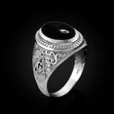 Sterling Silver Masonic Ring with Black Onyx Gemstone