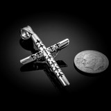 Sterling Silver Crucifix Tube Cross Pendant Necklace