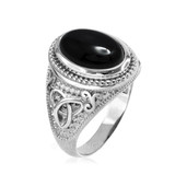 Sterling Silver Celtic Band Black Onyx Statement Ring