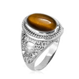 Sterling Silver Skull and Bone Tiger Eye Statement Ring.