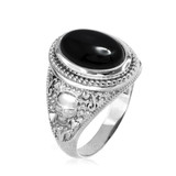 Sterling Silver Skull and Bone Black Onyx Statement Ring