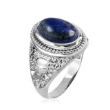 Sterling Silver Skull and Bone Lapis Lazuli Statement Ring.