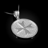 Sterling Silver Knights Templar Maltese Cross Medallion Pendant Necklace