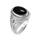 Sterling Silver Egyptian Ankh Cross Black Onyx Statement Ring