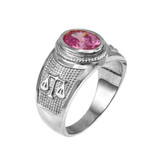Sterling Silver Libra Zodiac Sign October Birthstone Pink CZ Ring