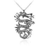 Sterling Silver Textured  Dragon DC Charm Necklace