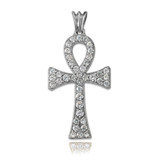 Iced Sterling Silver Egyptian Ankh Cross CZ Pendant