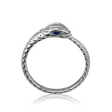 Sterling Silver Ouroboros Tail Biting Snake Blue Sapphire Ring