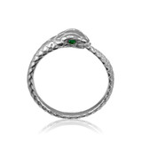 Sterling Silver Ouroboros Tail Biting Snake Emerald Ring
