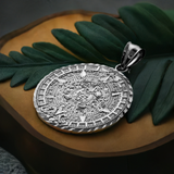 Silver Aztec Mayan Sun Calendar Pendant S/M/L