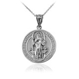 Solid Sterling Silver St. Benedict Reversible Medallion Charm Necklace