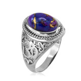 Sterling Silver Om (Aum) Purple Copper Turquoise Oval Yoga Ring