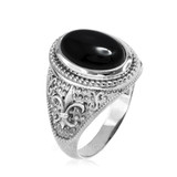 Sterling Silver Black Onyx Fleur-De-Lis Gemstone Ring