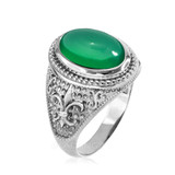 Sterling Silver Green Onyx Fleur-De-Lis Gemstone Ring