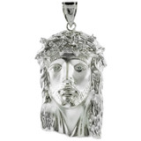 Sterling Silver Jesus Face Mens CZ Pendant