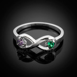 Sterling Silver Infinity Dual Heart CZ Birthstone Ring