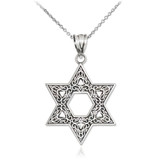 Sterling Silver Vintage Oxidized Star of David Ornament Pendant Necklace