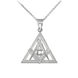 Sterling Silver Freemason Triangle Masonic CZ Pendant Necklace