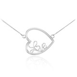 Sterling Silver Sideways Open Heart "Love" Necklace