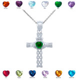 Sterling Silver Claddagh Celtic Cross CZ Birthstone Pendant Necklace