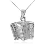 Sterling Silver Solid Music Accordion Pendant Necklace