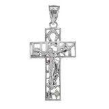 Sterling Silver Mens Lucky Crucifix CZ Pendant