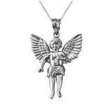 Sterling Silver Cherub Guardian Angel Pendant Necklace (L)