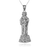Sterling Silver St. Jude Diamond-Cut Pendant Necklace