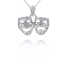 Sterling Silver Comedy And Tragedy Mask Pendant Necklace